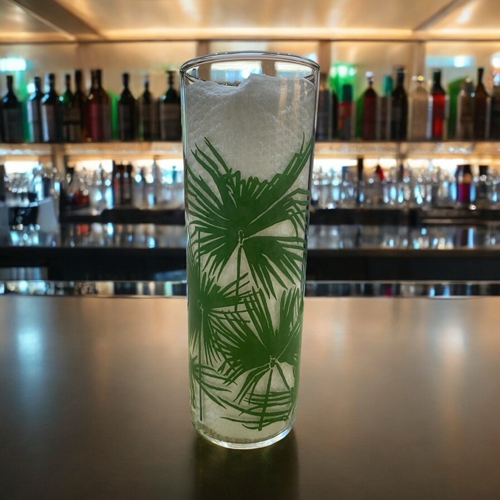 Vintage Federal Glass Tall Collins Glass with tropical palms. MINT  FUN - Picture 3 of 6